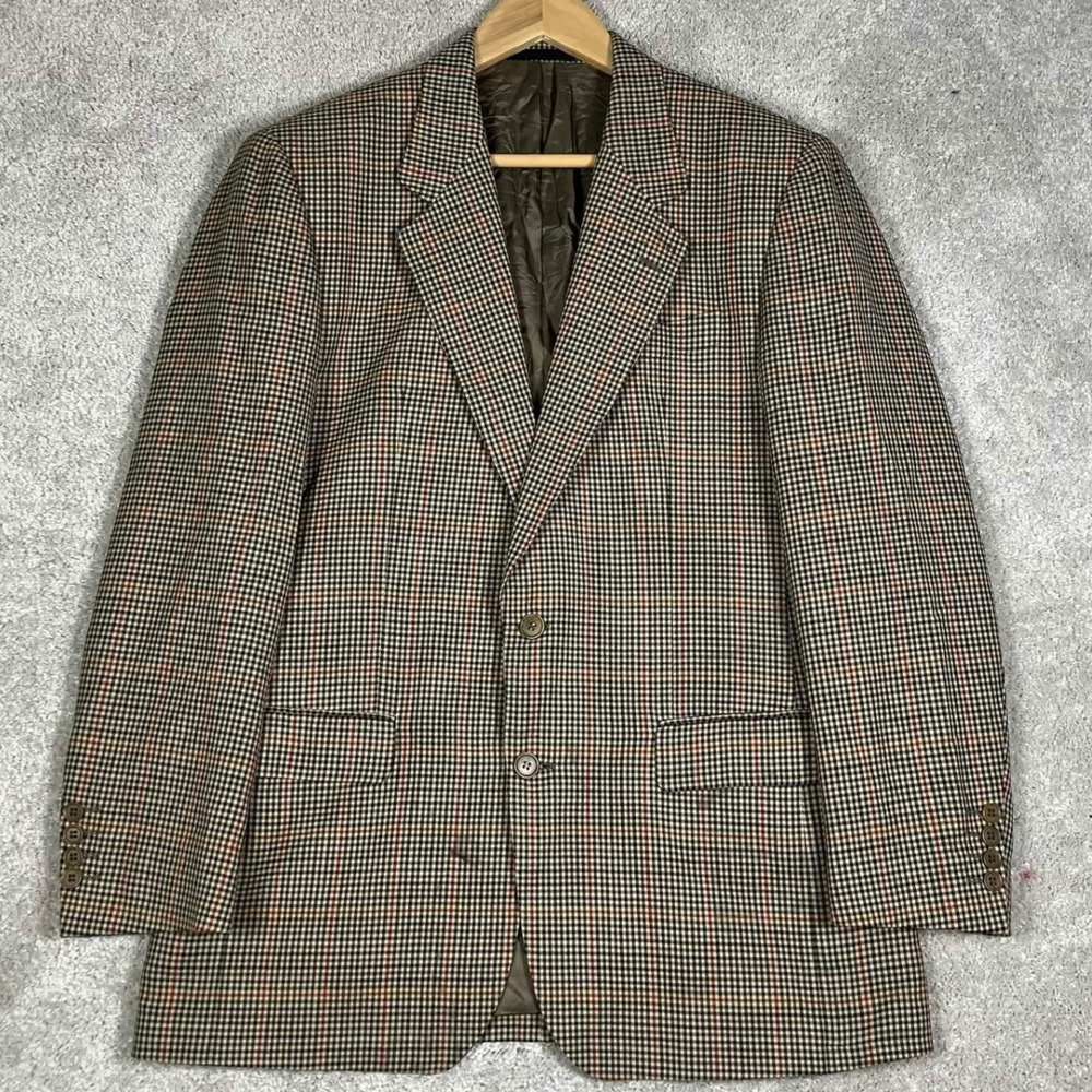 Vintage Burberrys Sport Coat Mens 50 Multicolor Gun Club Check Wool Blazer